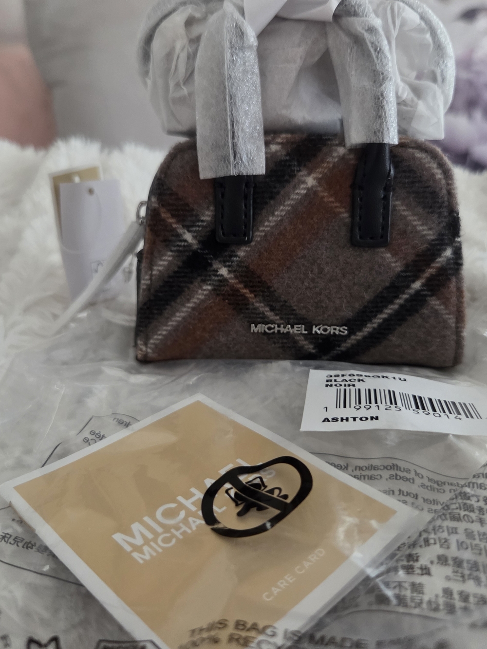 Michael Kors Plaid Mini Satchel in Brown and Black